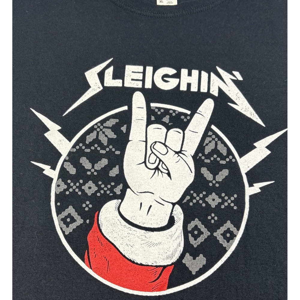 Fruit of the Loom HD Cotton T-Shirt XL Black Santa Rock Sleighin Crew Neck - Picture 2 of 7
